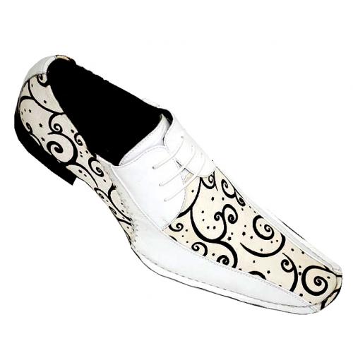 Zota White/Black Paisley design With Pony Hair Shoes GM00892